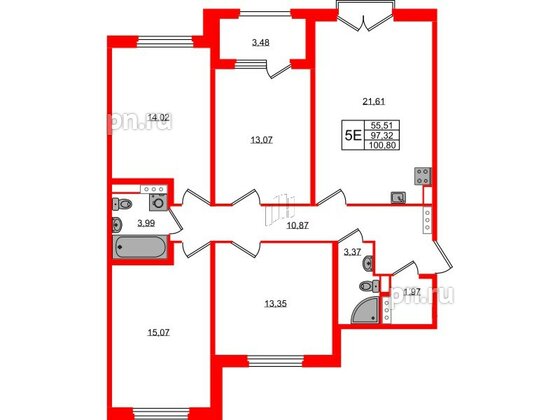 Квартира в ЖК Дубровский, 4 комнатная, 97.32 м², 3 этаж