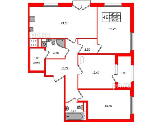 Квартира в ЖК Дубровский, 3 комнатная, 86.62 м², 2 этаж