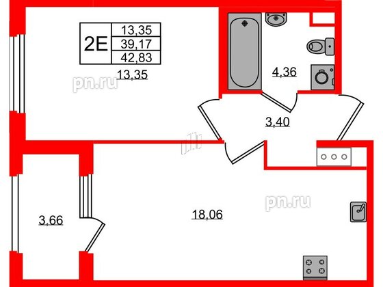 Квартира в ЖК Дубровский, 1 комнатная, 39.17 м², 2 этаж