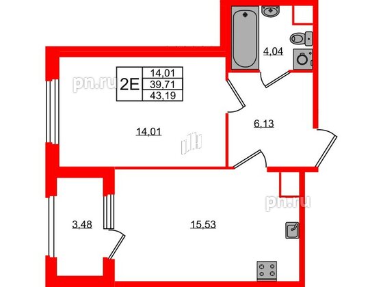 Квартира в ЖК Дубровский, 1 комнатная, 39.71 м², 1 этаж