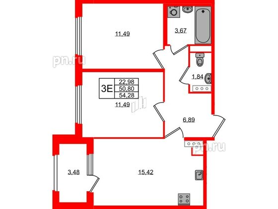 Квартира в ЖК Дубровский, 2 комнатная, 50.8 м², 2 этаж