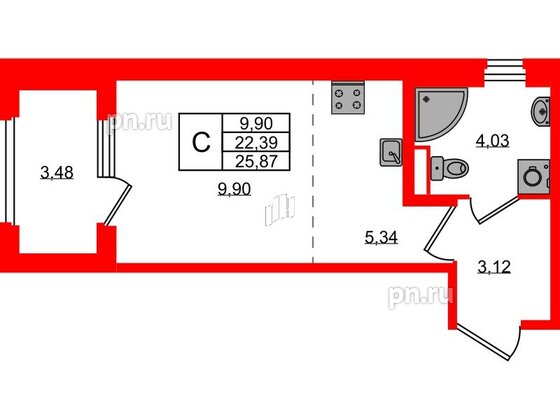 Квартира в ЖК Дубровский, студия, 22.39 м², 1 этаж