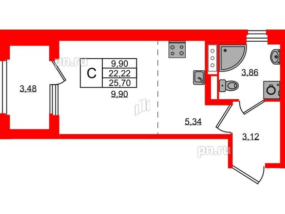 Квартира в ЖК Дубровский, студия, 22.22 м², 2 этаж