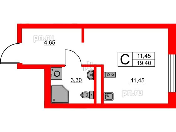 Апартаменты в ЖК «Авеню Апарт Пулково», студия, 19.4 м², 12 этаж