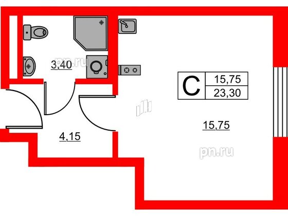 Апартаменты в ЖК «Авеню Апарт Пулково», студия, 23.3 м², 16 этаж
