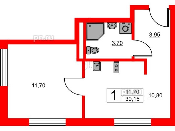 Апартаменты в ЖК «Авеню Апарт Пулково», 1 комнатные, 30.15 м², 6 этаж