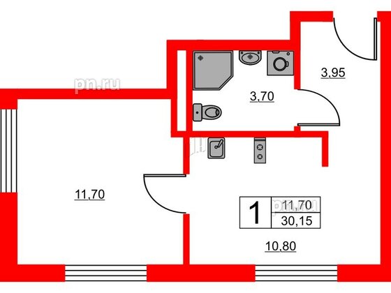 Апартаменты в ЖК «Авеню Апарт Пулково», 1 комнатные, 30.15 м², 10 этаж