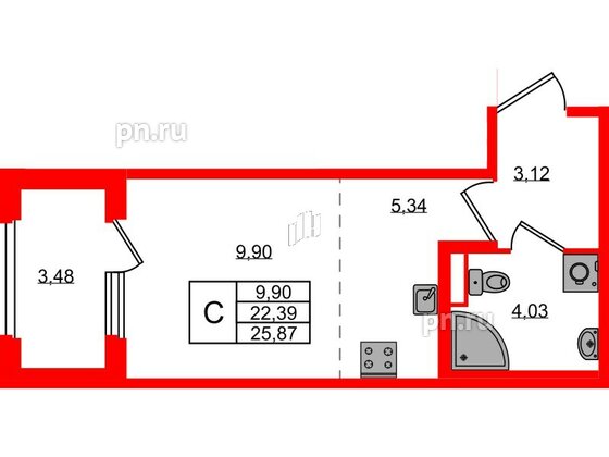 Квартира в ЖК Дубровский, студия, 22.39 м², 1 этаж