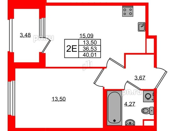 Квартира в ЖК Дубровский, 1 комнатная, 36.53 м², 1 этаж