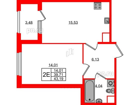 Квартира в ЖК Дубровский, 1 комнатная, 39.71 м², 1 этаж