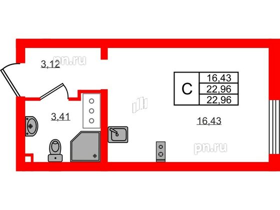 Квартира в ЖК 'Морская миля', студия, 22.96 м², 7 этаж