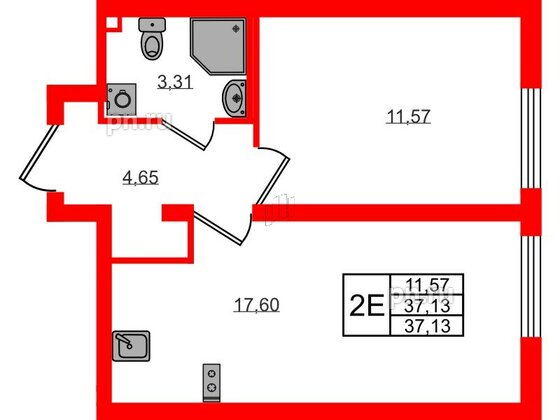 Квартира в ЖК 'Морская миля', 1 комнатная, 37.13 м², 3 этаж