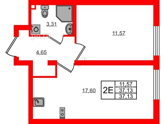 Квартира в ЖК 'Морская миля', 1 комнатная, 37.13 м², 6 этаж