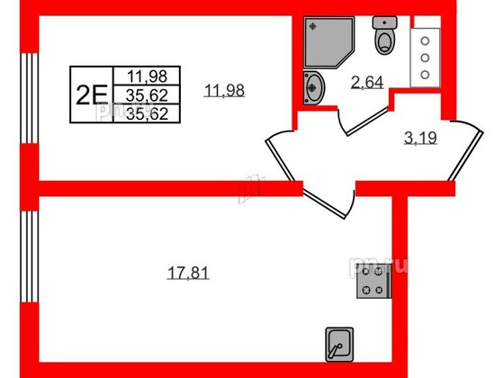 Квартира в ЖК 'Морская миля', 1 комнатная, 35.62 м², 8 этаж