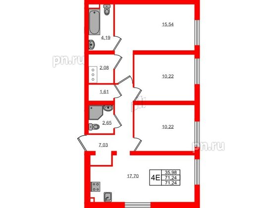 Квартира в ЖК 'Морская миля', 3 комнатная, 71.24 м², 23 этаж