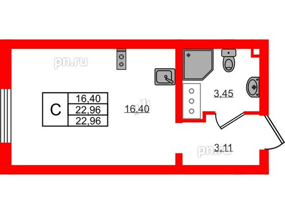 Квартира в ЖК 'Морская миля', студия, 22.96 м², 7 этаж