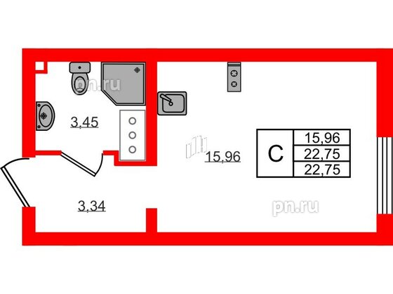 Квартира в ЖК 'Морская миля', студия, 22.75 м², 7 этаж