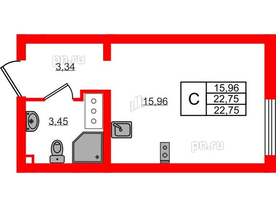 Квартира в ЖК 'Морская миля', студия, 22.75 м², 7 этаж