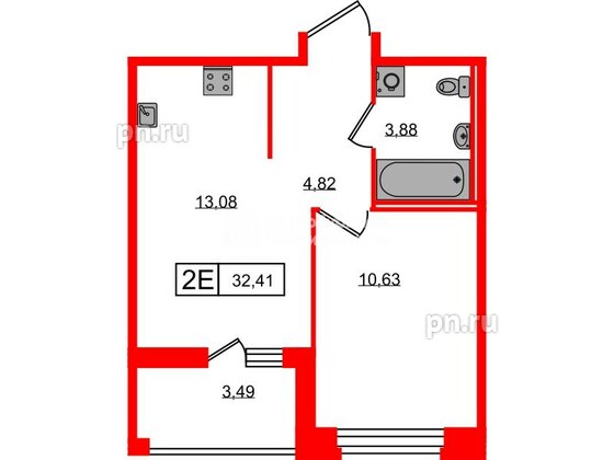 Квартира в ЖК «Ультра Сити 3.0», 1 комнатная, 32.41 м², 12 этаж