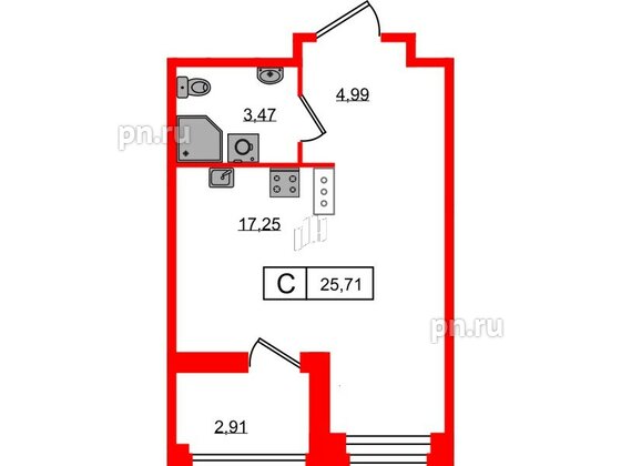 Квартира в ЖК Ultra City 3.0, студия, 25.71 м², 4 этаж