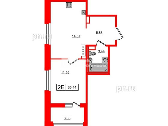 Квартира в ЖК «Ультра Сити 3.0», 1 комнатная, 35.44 м², 15 этаж