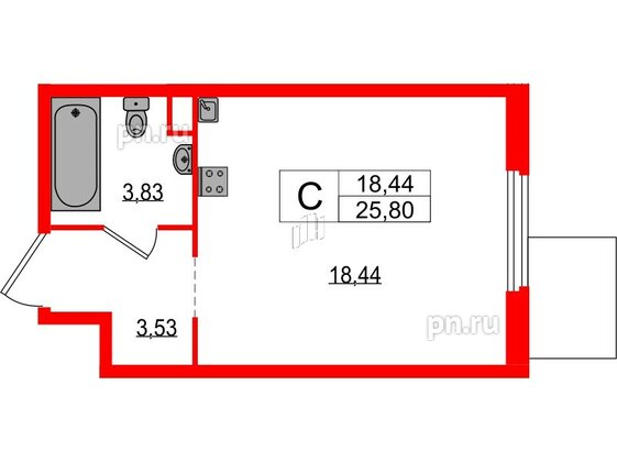 Апартаменты в ЖК ZOOM на Неве, студия, 25.8 м², 2 этаж