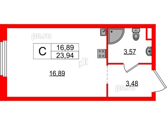 Апартаменты в ЖК ZOOM на Неве, студия, 23.94 м², 3 этаж