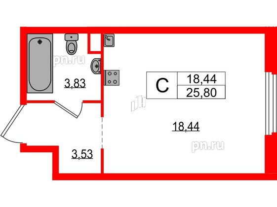 Апартаменты в ЖК ZOOM на Неве, студия, 25.8 м², 3 этаж