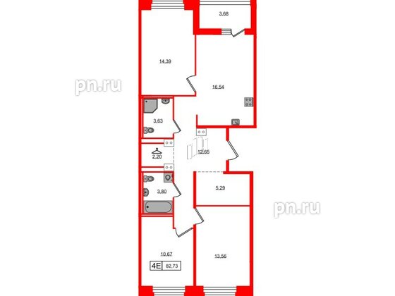 Квартира в ЖК Ultra City 3.0, 3 комнатная, 82.73 м², 3 этаж