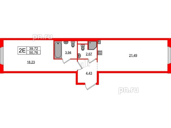 Апартаменты в ЖК ZOOM на Неве, 1 комнатные, 50.76 м², 4 этаж