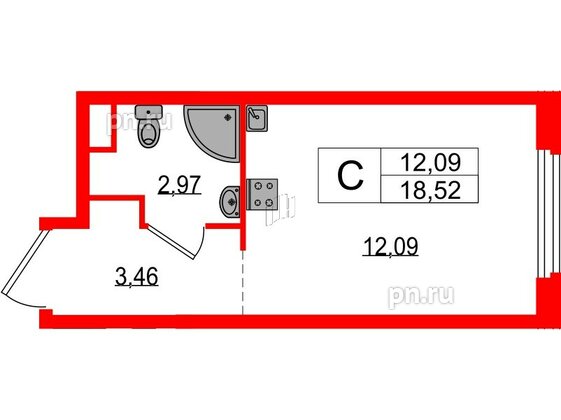 Апартаменты в ЖК ZOOM на Неве, студия, 18.52 м², 6 этаж