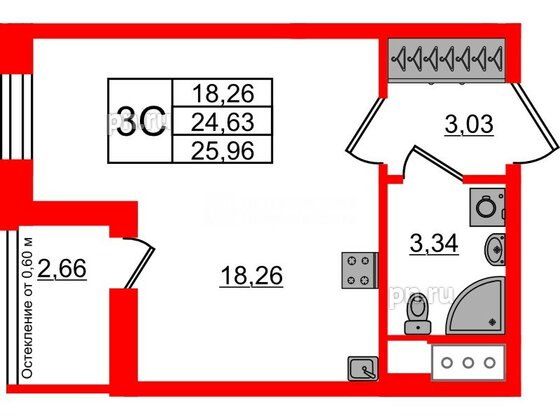 Квартира в ЖК «Город звёзд», студия, 24.63 м², 15 этаж