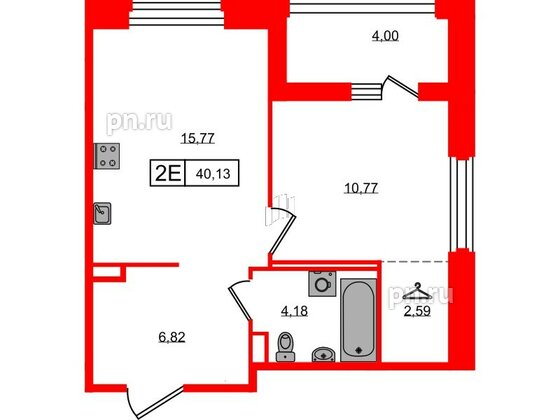 Квартира в ЖК Ultra City 3.0, 1 комнатная, 40.13 м², 2 этаж