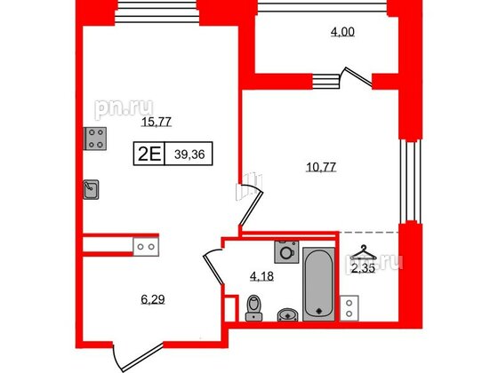 Квартира в ЖК Ultra City 3.0, 1 комнатная, 39.36 м², 5 этаж