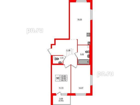 Квартира в ЖК «Дубровка. Park», 2 комнатная, 60.79 м², 2 этаж