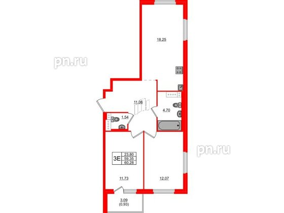 Квартира в ЖК «Дубровка. Park», 2 комнатная, 60.28 м², 3 этаж