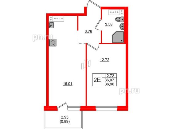 Квартира в ЖК «Дубровка. Park», 1 комнатная, 36.96 м², 2 этаж