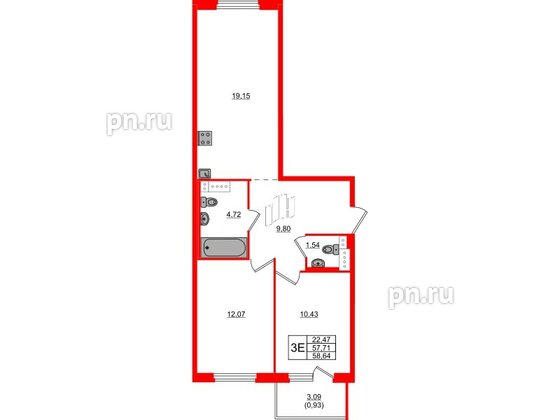 Квартира в ЖК «Дубровка. Park», 2 комнатная, 58.64 м², 2 этаж