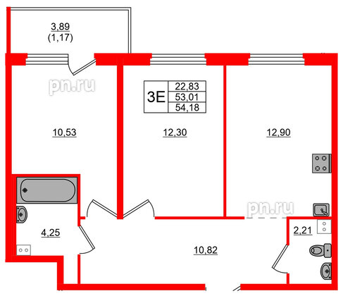 Квартира в ЖК «Дубровка. Park», 2 комнатная, 54.18 м², 2 этаж