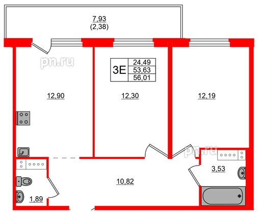 Квартира в ЖК «Дубровка. Park», 2 комнатная, 56.01 м², 4 этаж