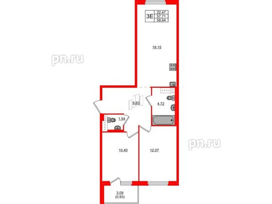 Квартира в ЖК «Дубровка. Park», 2 комнатная, 58.64 м², 2 этаж