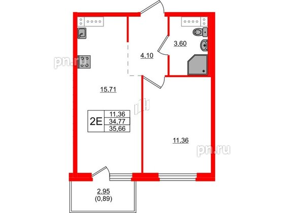 Квартира в ЖК «Дубровка. Park», 1 комнатная, 35.66 м², 2 этаж