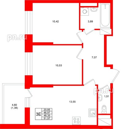 Квартира в ЖК «Аквилон Верба», 2 комнатная, 48.35 м², 9 этаж