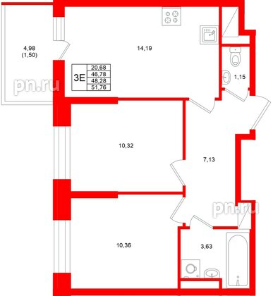Квартира в ЖК «Аквилон Верба», 2 комнатная, 48.28 м², 12 этаж
