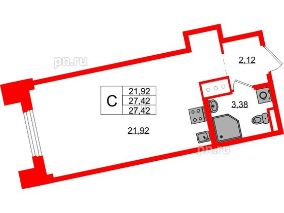 Квартира в ЖК Цивилизация на Неве, студия, 27.42 м², 3 этаж