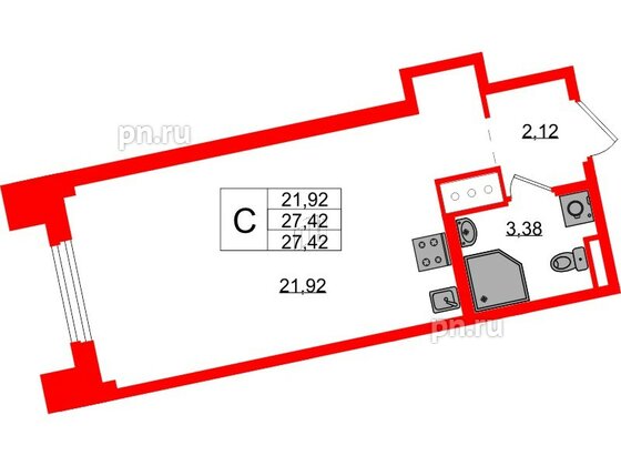 Квартира в ЖК Цивилизация на Неве, студия, 27.42 м², 4 этаж