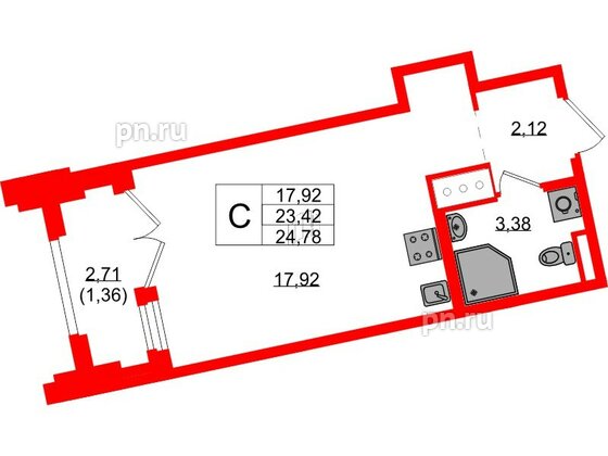 Квартира в ЖК Цивилизация на Неве, студия, 24.78 м², 8 этаж