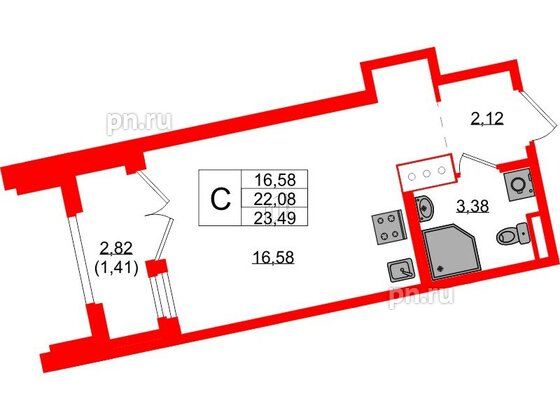 Квартира в ЖК Цивилизация на Неве, студия, 23.49 м², 22 этаж