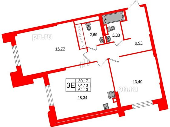 Квартира в ЖК Цивилизация на Неве, 2 комнатная, 63.13 м², 4 этаж