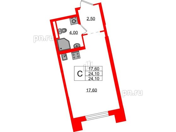 Квартира в ЖК Цивилизация на Неве, студия, 24.1 м², 2 этаж